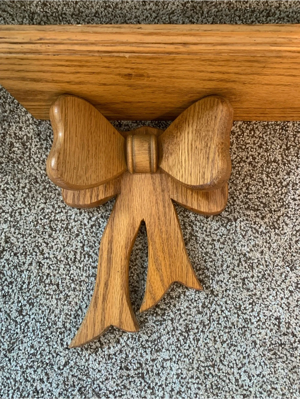 Vintage Wood Wall Shelf with Double Bow Design Cottagecore Plate Groove